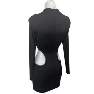 Meshki Black High Neck Cutout Long Sleeve Mini Bodycon Pencil Sweater Dress XS thumbnail 2
