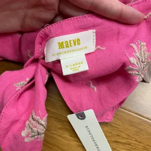 Maeve Anthropologie Embroidered Tie Front Bandeau Top Bright Pink Linen Blend XL thumbnail 4