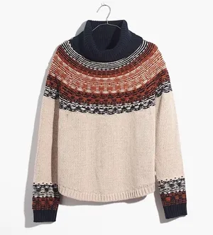 Madewell Brookdale Fair Isle Turtleneck Sweater Navy Orange Fall Small Autumn thumbnail 7