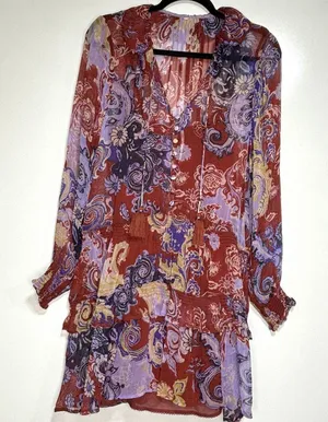 Anthropologie Maris Printed Long Sleeve Chiffon Mini Blouson Dress S thumbnail 1