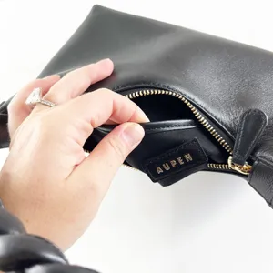 Aupen Nirvana Calfskin Leather with Gold-Tone Metal Shoulder Handbag Noir Black thumbnail 6