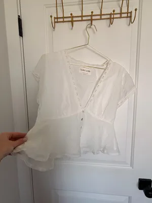 Selfie Leslie Azura Scalloped White Lace Trim Peplum Top thumbnail 11