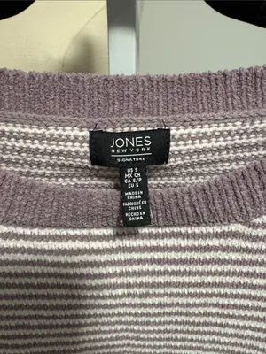 Jones New York Lilac and White Striped Crewneck Sweater thumbnail 2