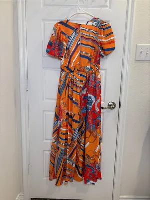 Orange Scarf Print Boho Maxi Dress Flutter Sleeve Resort Vacation S L’atiste thumbnail 4
