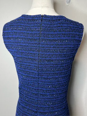 St John Collection Tweed Knit Sleeveless Dress Career Professional in Royal Blue thumbnail 4