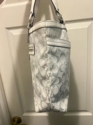 COACH White and Silver Shimmer Signature C Shoulder Purse thumbnail 4