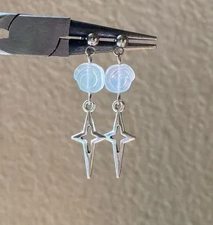 quality Czech glass snail shell beads & sparkle star dangle earrings 🌀⭐️💦 thumbnail 6