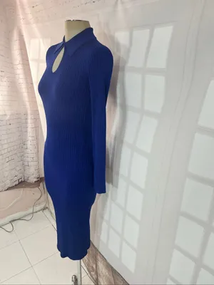 Reiss Blue Ronnie Collared Knitted Long Sleeve Ribbed Midi Bodycon Dress Size XS thumbnail 7