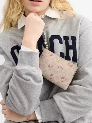 Coach Corner Zip Wristlet In Signature Canvas With Floral Print thumbnail 2