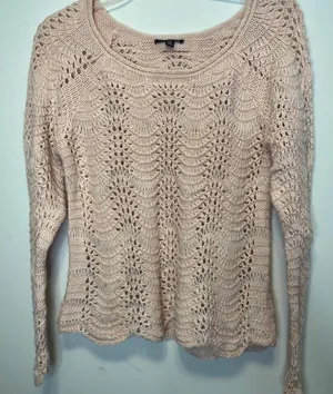 American Eagle NWT Blush Open Knit Crochet Wool Blend Sweater thumbnail 3