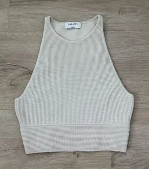 Aritzia Babaton White Sculpt Knit High Neck Crop Top thumbnail 1
