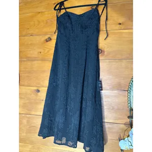 NWT Lulus Loveliest Looks Black Floral Jacquard Tie-Strap Midi Dress Party Sz M thumbnail 2