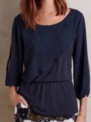 Anthropologie Deletta Tiered Ruffle Peplum Split Sleeve Blouse Top Size Small thumbnail 1