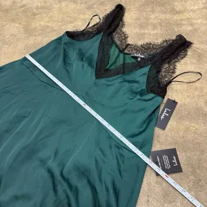 Lulus Forever My Love Emerald Green Satin Lace Sleeveless Swing Dress thumbnail 7
