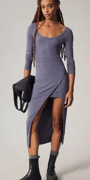 Daily Practice by Anthropologie Wrap Midi Dress Purple Rib Womens‎ Size M thumbnail 1