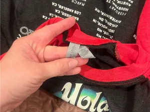 Women’s Black & Red Raglan Graphic Tee with Rainbow Music Print thumbnail 3