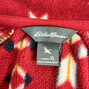 EDDIE BAUER Fleece Pullover Womens XL Red Aztec Geometric Quarter Zip Mock Neck thumbnail 5
