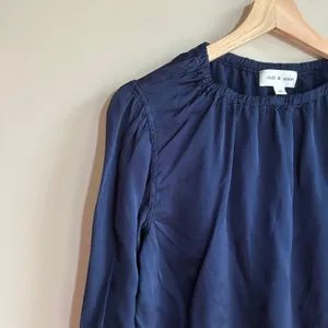 Anthropologie Cloth & Stone blue satin long sleeved blouse‎ women's size medium thumbnail 2