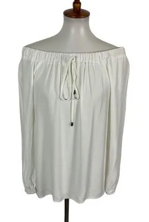 Lola And Sophie Top XS White Off Shoulder Long Sleeve Blouse Romantic Chic thumbnail 1