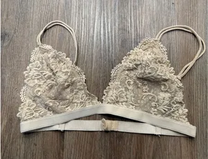 Nollie Womens Floral Lace Triangle Bralette Beige‎ Tan Size L Adjustable Straps thumbnail 1