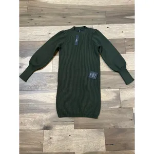 Lulus Sweater Dress Size M Olive Green Ribbed Knit Balloon Sleeve Crew Neck NWT thumbnail 4