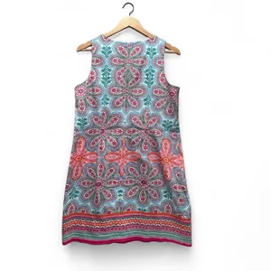 London Times‎ Colorful Floral Medallion Shift Dress Sleeveless Cotton Size 10 thumbnail 2