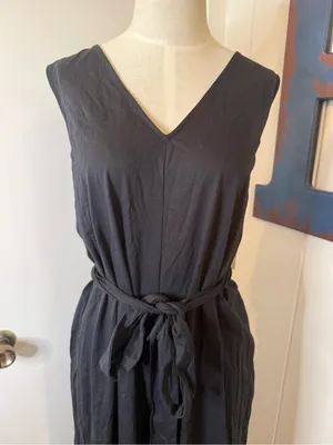 Natori Bliss Essential Cotton black V-Neck Wide-Leg Belted jumpsuit Sz XL thumbnail 5
