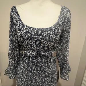 NWT Lulus Navy Blue Paisley Tiered Cutout Midi Dress women's size small thumbnail 9