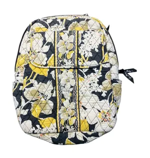Vera Bradley Quilted Backpack Yellow Gray Floral Print Laptop School‎ Bag 15x11 thumbnail 1