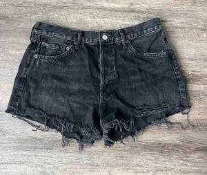AGOLDE Black Distressed High-Rise Denim Shorts ♟️ thumbnail 1