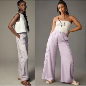 By Anthropologie Palazzo Utility Pants Cargo Wide Leg Lilac Purple Pull On Sz 10 thumbnail 6