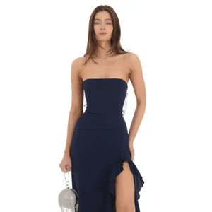 Lucy In The Sky Navy Blue Strapless Back Bow Corset Maxi Dress Medium thumbnail 4