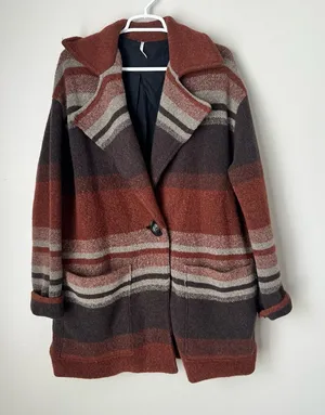 Free People Brown Striped Western Wool Blend Coat Size Small thumbnail 1