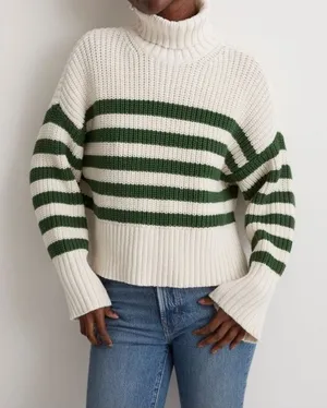 Madewell Wide Rib Turtleneck Sweater Varsity‎ Green Stripe XL Fall Winter Warm thumbnail 1