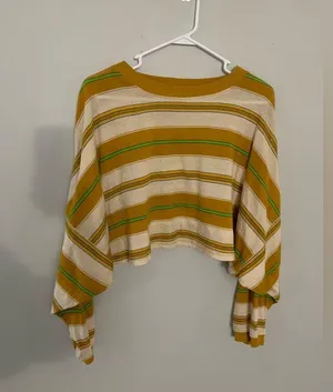 Urban Outfitters Out From Under Long Sleeve Top Crop Top Stripes Yellow Green Brown Size M thumbnail 2
