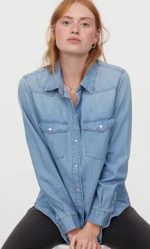 H&M Oversized denim button down shirt size small thumbnail 1