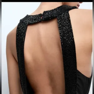 Zara Women'S V-Neck Open Back Applique Long Beaded Dress Black New 5919/906 Sz S thumbnail 4