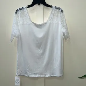 White Lace Sleeve Blouse Women Size Large Boho V Neck Summer Top NWT thumbnail 5