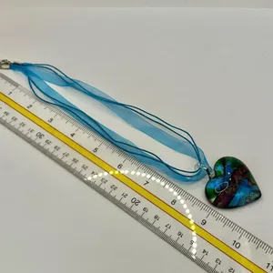 Blue heart glass blown pendant necklace on cord thumbnail 5