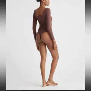 NWOT Quince Second Skin Square Neck Long Sleeve Cocoa Brown Bodysuit Sz XS thumbnail 6