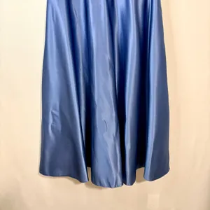 Miss Veil Satin Tea Length Dress Double V Neck Bow Detail Pockets NWT Blue Small thumbnail 3