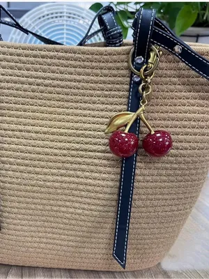 Gold Cherry Keychain Bag Charm with Red Glitter Cherries thumbnail 4