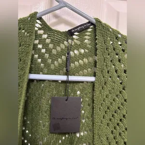 Forest Green Knit Fringe Cardigan thumbnail 2
