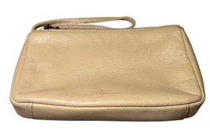 Stone Mountain‎ Tan Leather Wristlet Clutch Bag Pebble Grain Cream Beige Zipper thumbnail 1