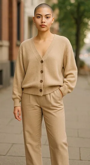 Forever 21 Beige Cropped Button Front Cardigan Womens Small V‎ Neck Sweater thumbnail 1