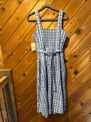 Free Assembly blue plaid Sleeveless Belted Cotton Midi Dress NWT thumbnail 8