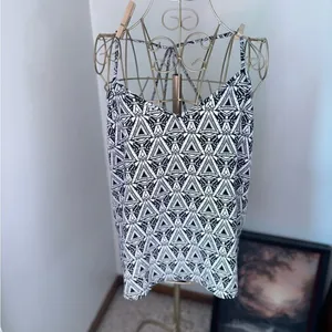 Abercrombie & Fitch Black White Geometric Print Tank Small Strappy Back Detail thumbnail 9