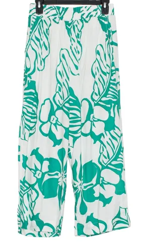 NWT Linen Blend‎ Pants Pull On High Rise Crop Tropical White Green Panama Jack S thumbnail 1