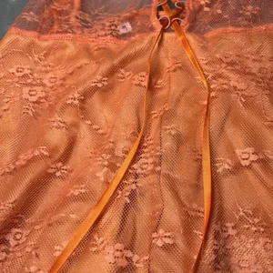 Orange Lace Halter Nighty Sheer Mesh Lace Up Front Ruffle‎ Hem Size M Boho Sexy thumbnail 8