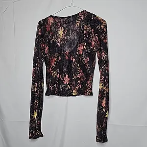 NWT Free People Angelina cropped floral combo long sleeve top blouse sz Medium thumbnail 6
